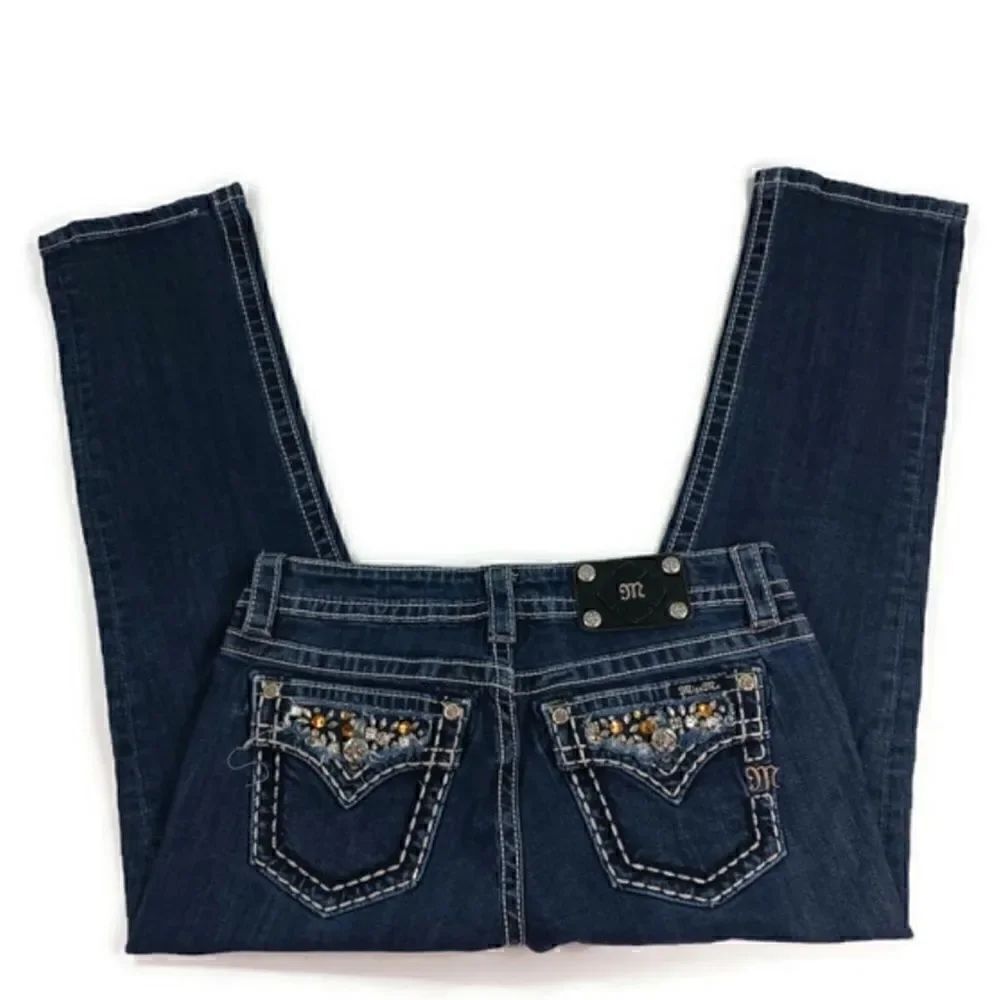 Miss Me- Dark Wash Boyfriend Capri Studded Embellished Jeans SJ807, Size 27